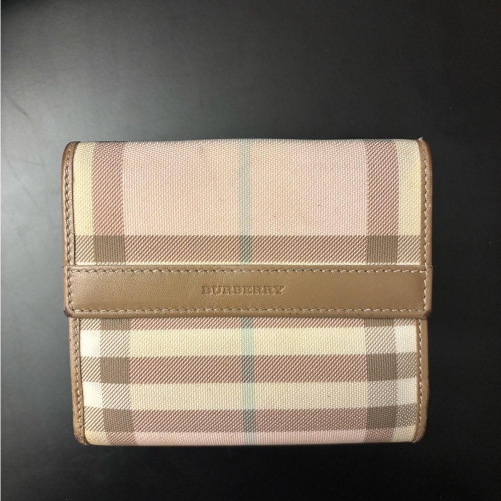 Burberry Tan and Cream Checkered Wallet